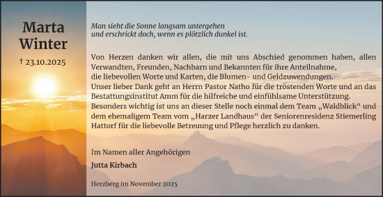 Traueranzeige von Marta Winter von Harz Kurier