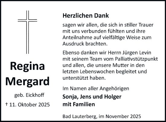 Traueranzeige von Regina Mergard von Harz Kurier