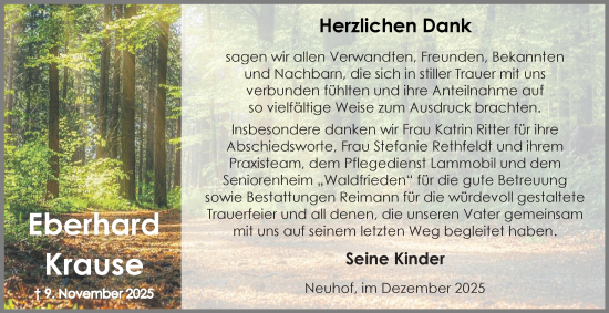 Traueranzeige von Eberhard Krause von Harz Kurier