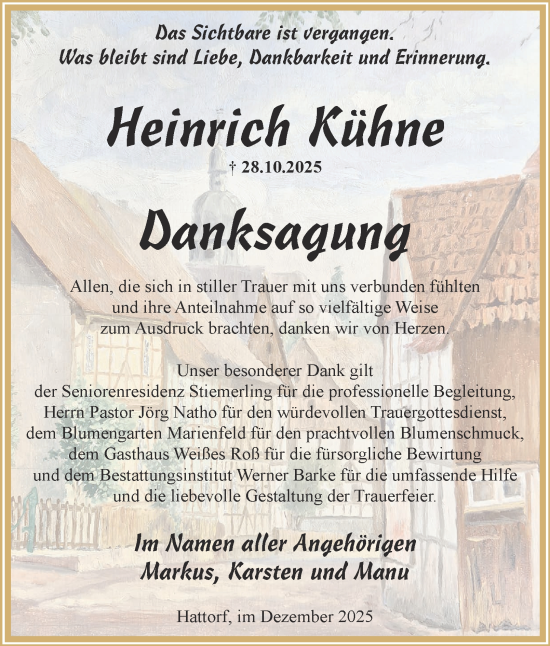 Traueranzeige von Heinrich Kühne von Harz Kurier