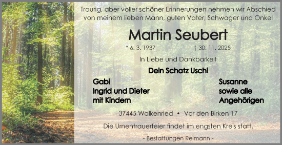 Traueranzeige von Martin Seubert von Harz Kurier