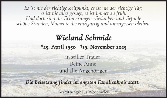 Traueranzeige von Wieland Schmidt von Harz Kurier