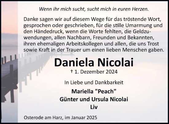 Traueranzeige von Daniela Nicolai von Harz Kurier