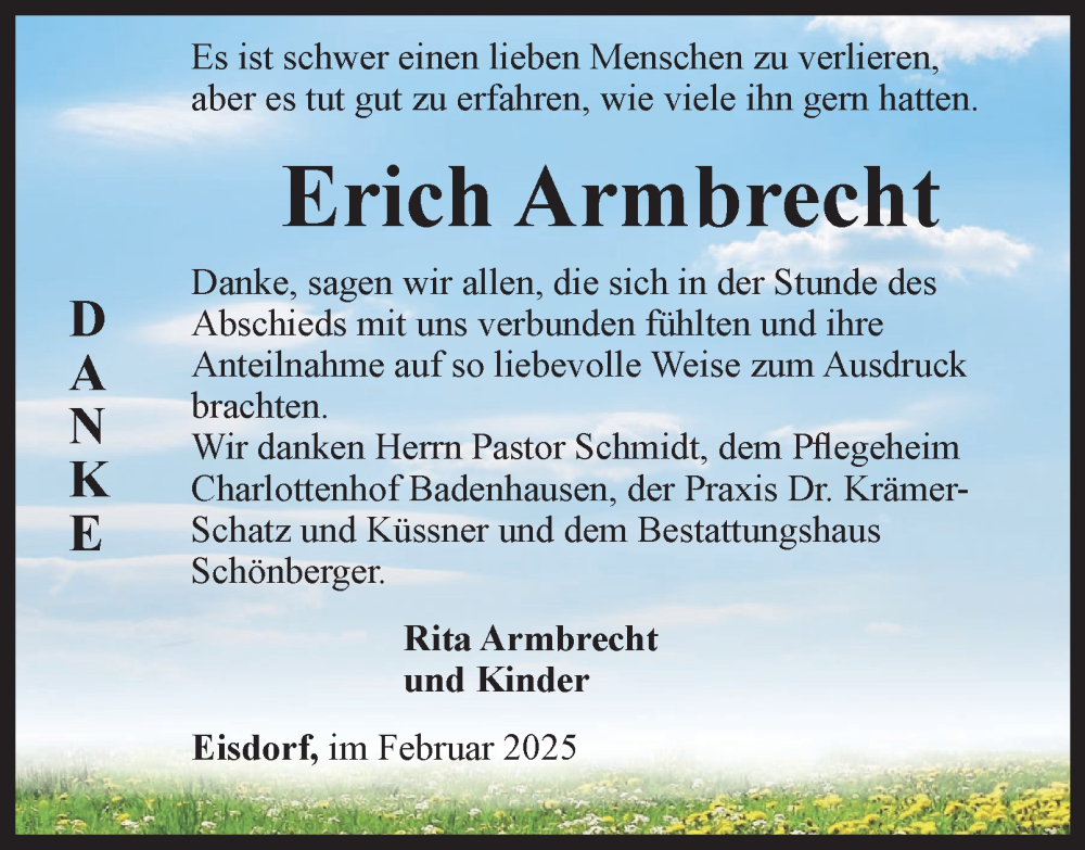  Traueranzeige für Erich Armbrecht vom 22.02.2025 aus Harz Kurier