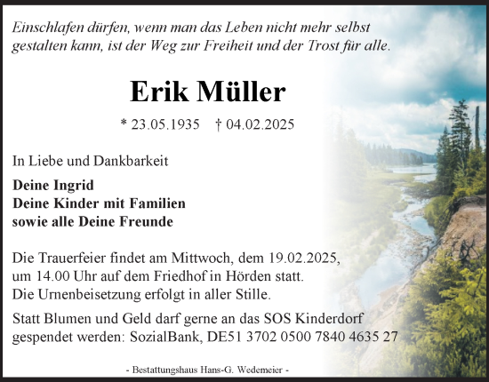 Traueranzeige von Erik Müller von Harz Kurier