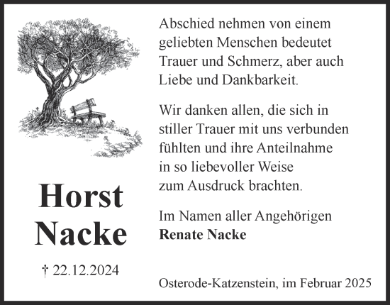 Traueranzeige von Horst Nacke von Harz Kurier