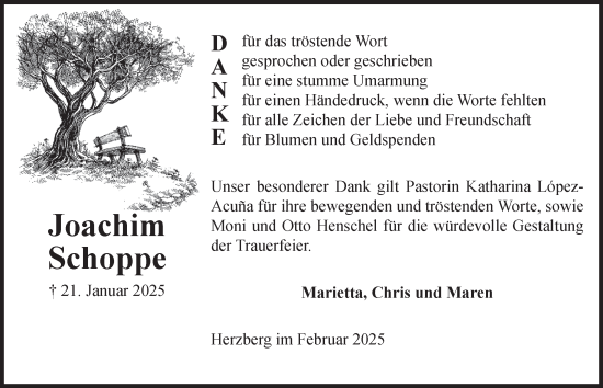 Traueranzeige von Joachim Schoppe von Harz Kurier