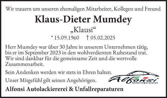 Traueranzeige von Klaus-Dieter Mumdey von Harz Kurier