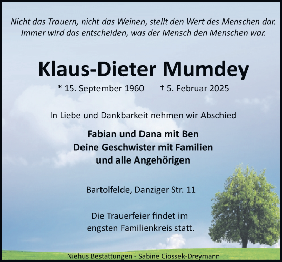 Traueranzeige von Klaus-Dieter Mumdey von Harz Kurier