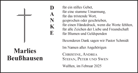Traueranzeige von Marlies Beußhausen von Harz Kurier