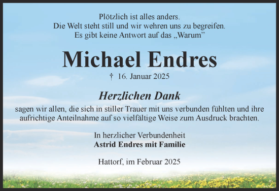 Traueranzeige von Michael Endres von Harz Kurier
