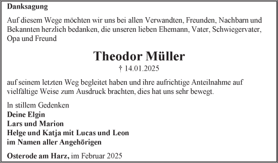 Traueranzeige von Theodor Müller von Harz Kurier