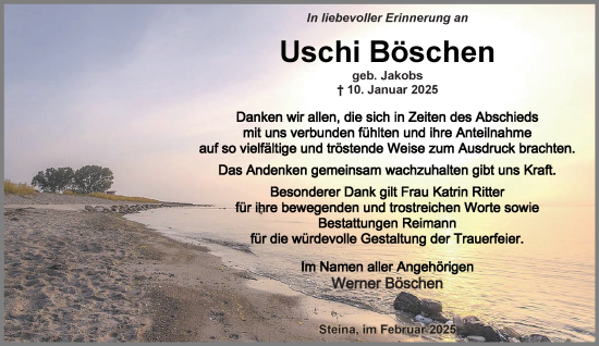 Traueranzeige von Uschi Böschen von Harz Kurier