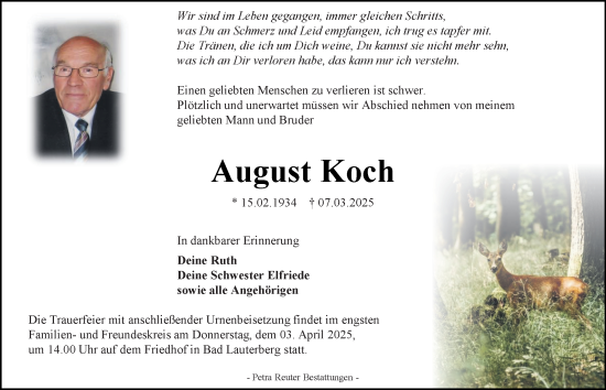 Traueranzeige von August Koch von Harz Kurier