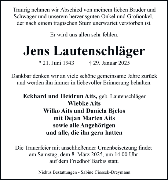 Traueranzeige von Jens Lautenschläger von Harz Kurier