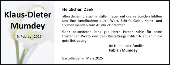 Traueranzeige von Klaus-Dieter Mumdey von Harz Kurier