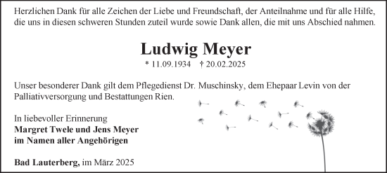 Traueranzeige von Ludwig Meyer von Harz Kurier