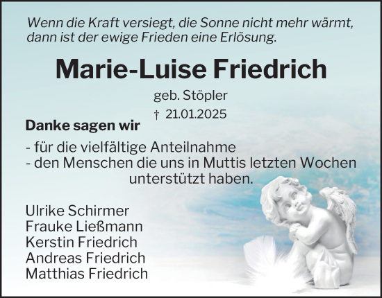 Traueranzeige von Marie-Luise Friedrich von Harz Kurier