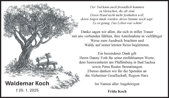 Traueranzeige von Waldemar Koch von Harz Kurier