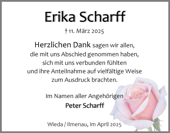 Traueranzeige von Erika Scharff von Harz Kurier