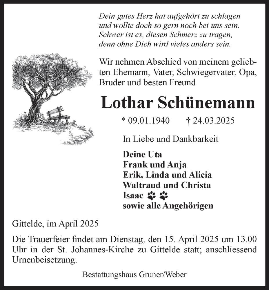  Traueranzeige für Lothar Schünemann vom 05.04.2025 aus Harz Kurier