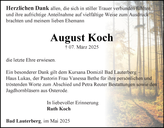 Traueranzeige von August Koch von Harz Kurier