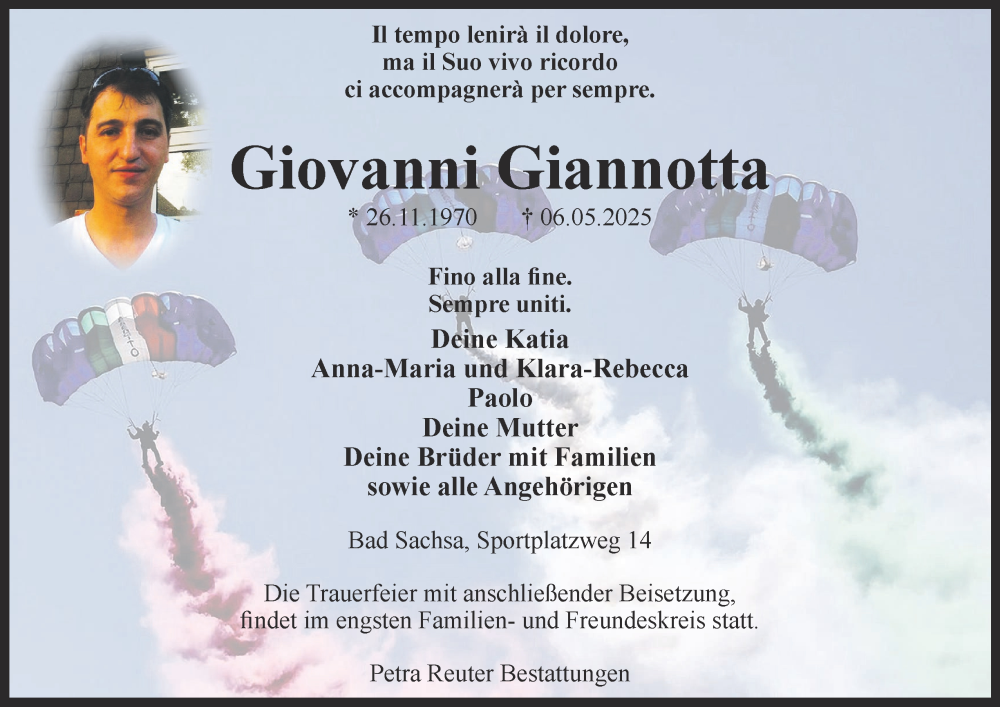  Traueranzeige für Giovanni Giannotta vom 10.05.2025 aus Harz Kurier