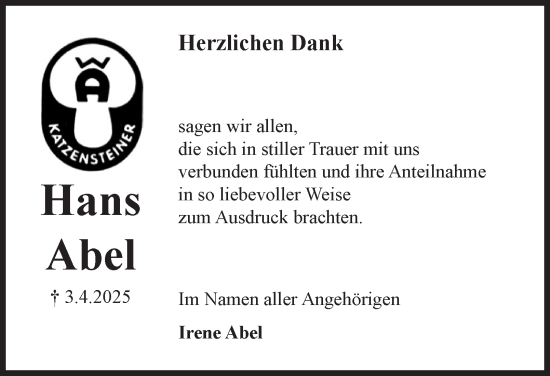 Traueranzeige von Hans Abel von Harz Kurier