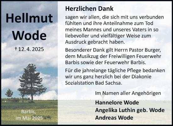 Traueranzeige von Hellmut Wode von Harz Kurier