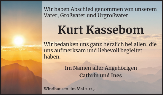 Traueranzeige von Kurt Kassebom von Harz Kurier