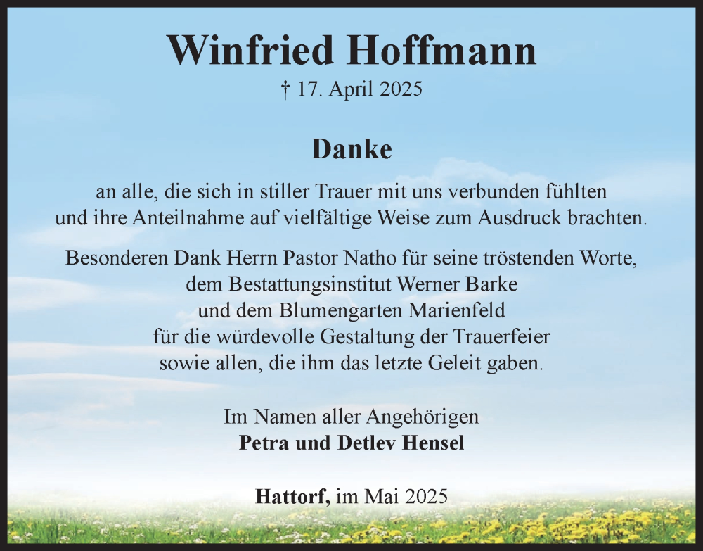  Traueranzeige für Winfried Hoffmann vom 31.05.2025 aus Harz Kurier