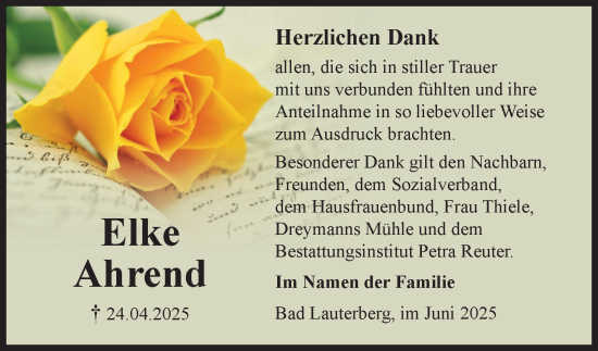 Traueranzeige von Elke Ahrend von Harz Kurier