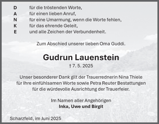 Traueranzeige von Gudrun Lauenstein von Harz Kurier