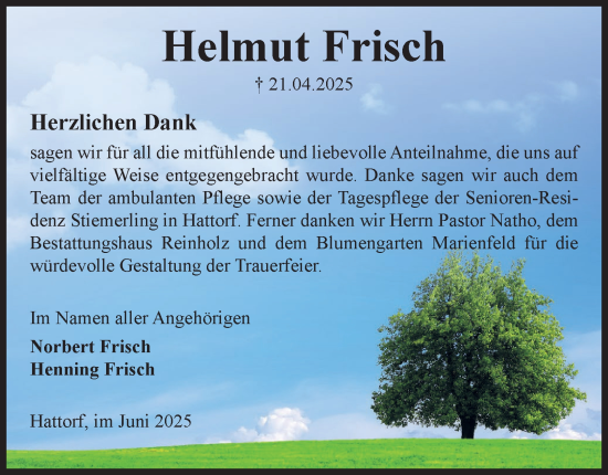 Traueranzeige von Helmut Frisch von Harz Kurier
