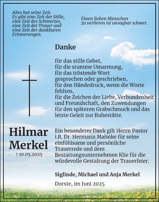 Traueranzeige von Hilmar Merkel von Harz Kurier