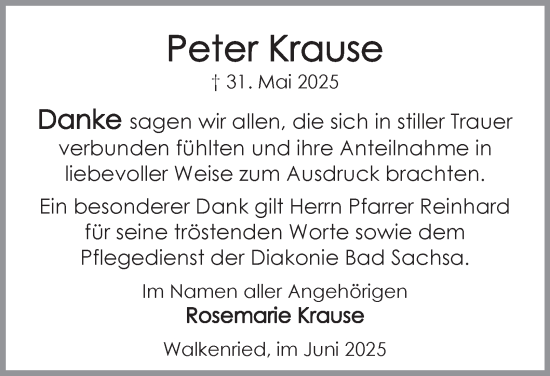Traueranzeige von Peter Krause von Harz Kurier