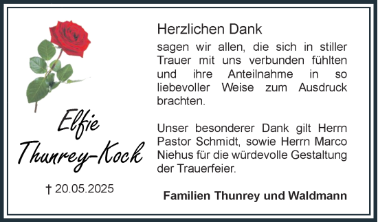 Traueranzeige von Elfie Thunrey-Kock von Harz Kurier