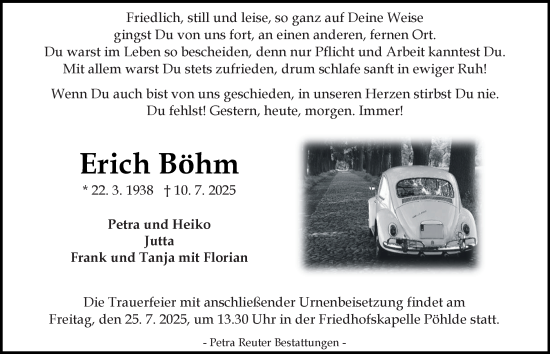 Traueranzeige von Erich Böhm von Harz Kurier