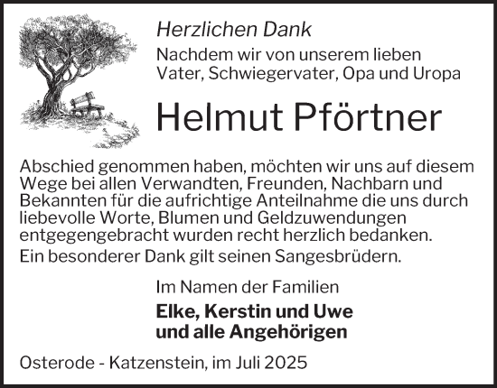 Traueranzeige von Helmut Pförtner von Harz Kurier