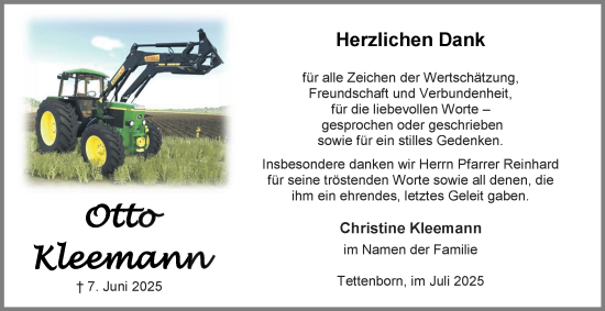 Traueranzeige von Otto Kleemann von Harz Kurier