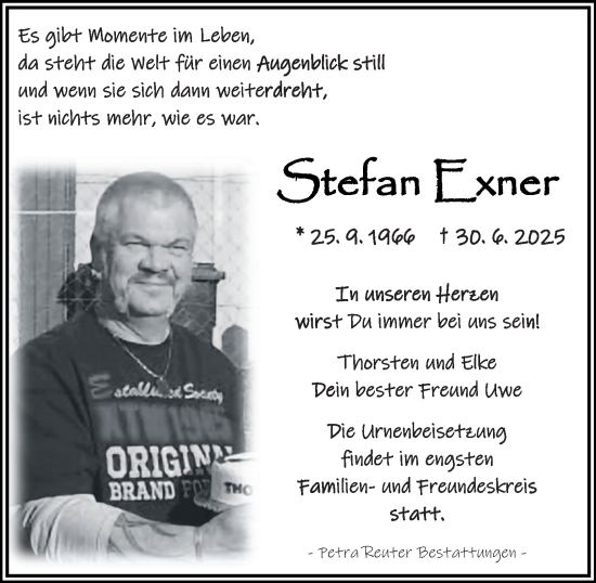 Traueranzeige von Stefan Exner von Harz Kurier