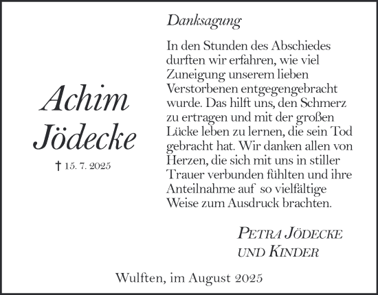 Traueranzeige von Achim Jödecke von Harz Kurier