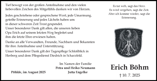 Traueranzeige von Erich Böhm von Harz Kurier