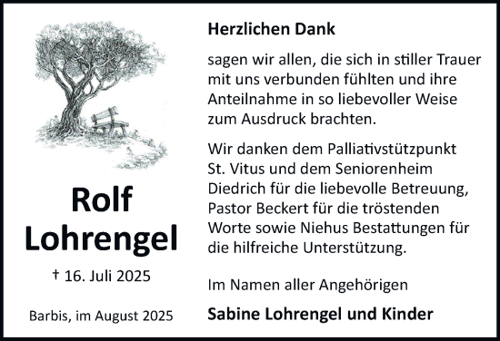 Traueranzeige von Rolf Lohrengel von Harz Kurier