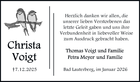 Traueranzeige von Christa Voigt von Harz Kurier