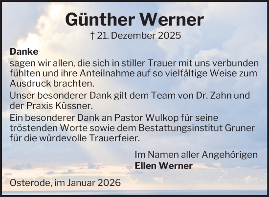 Traueranzeige von Günther Werner von Harz Kurier