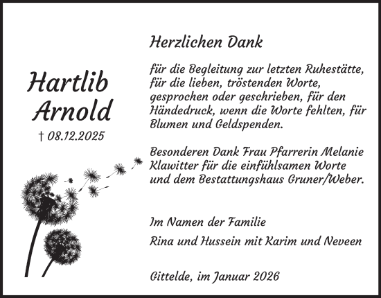 Traueranzeige von Hartlib Arnold von Harz Kurier