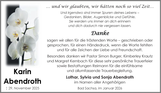 Traueranzeige von Karin Abendroth von Harz Kurier
