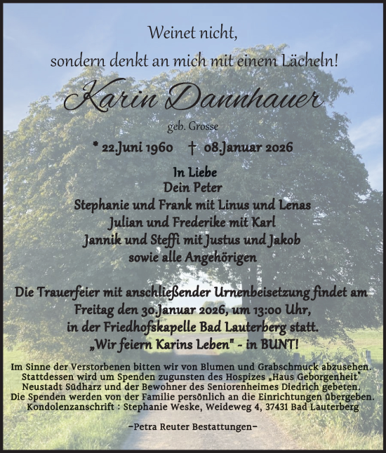Traueranzeige von Karin Dannhauer von Harz Kurier