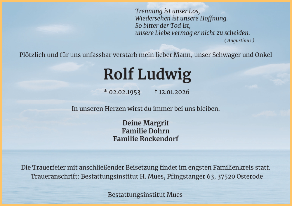  Traueranzeige für Rolf Ludwig vom 17.01.2026 aus Harz Kurier